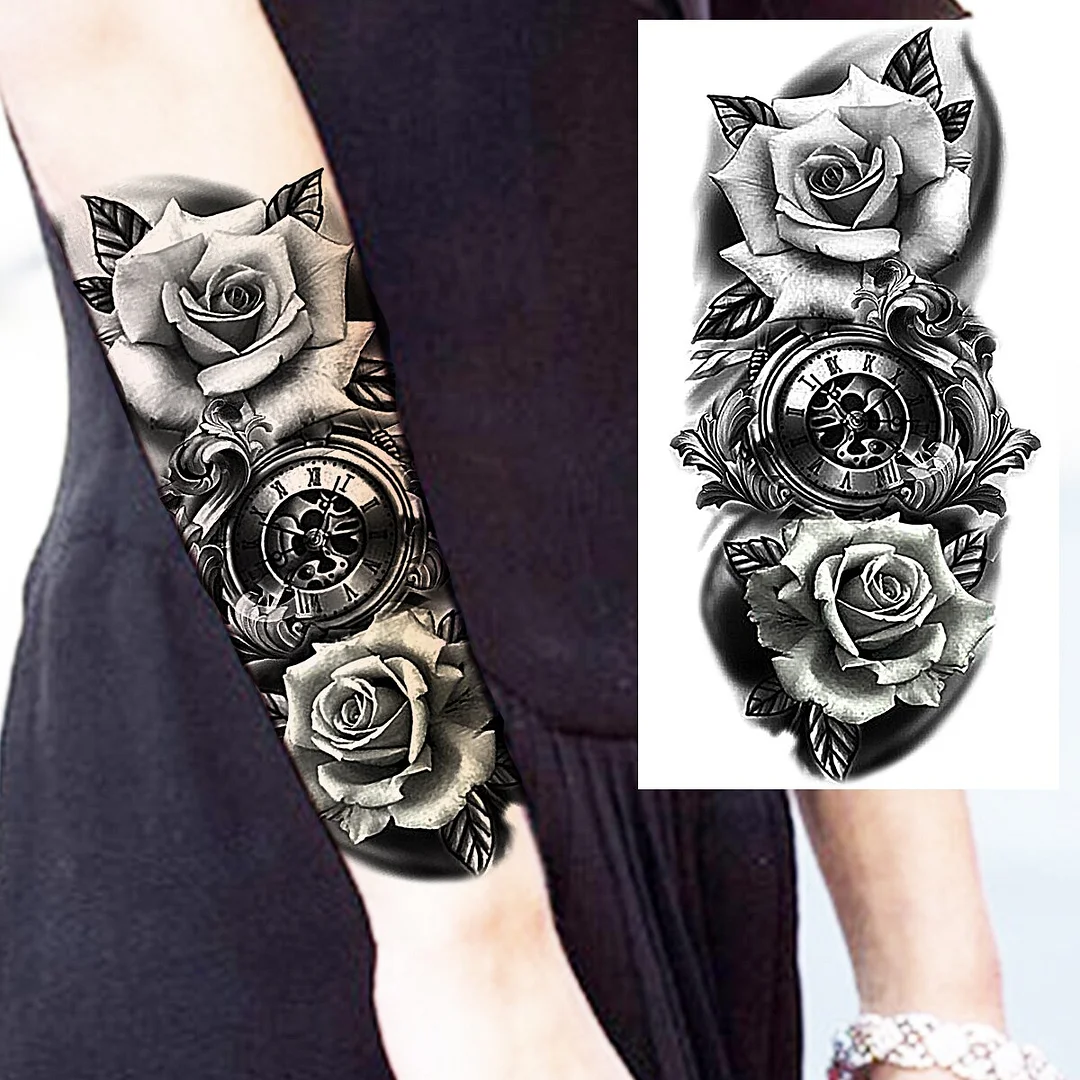 Sdrawing Praying Cross Temporary Tattoos For Men Adults Realistic Wolf Tiger Compass Skull Fake Tattoo Sticker Forearm Tatoos Arm