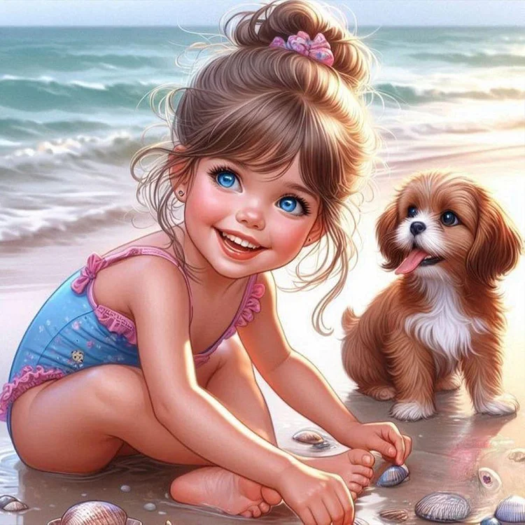 Cute Little Girl 40*40CM (Canvas) Full Round Drill Diamond Painting gbfke
