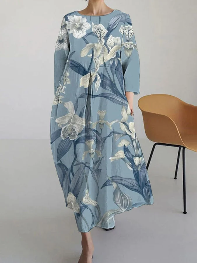 Women's Floral Print Casual 3/4 Sleeve Dress