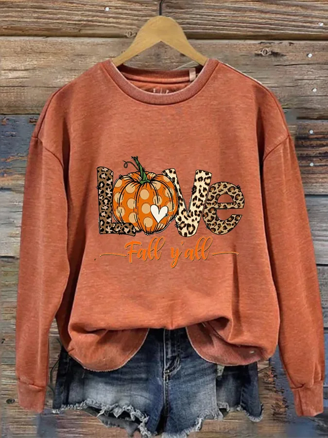 Women's Love Fall Y'all PumkinPrint Casual Sweater