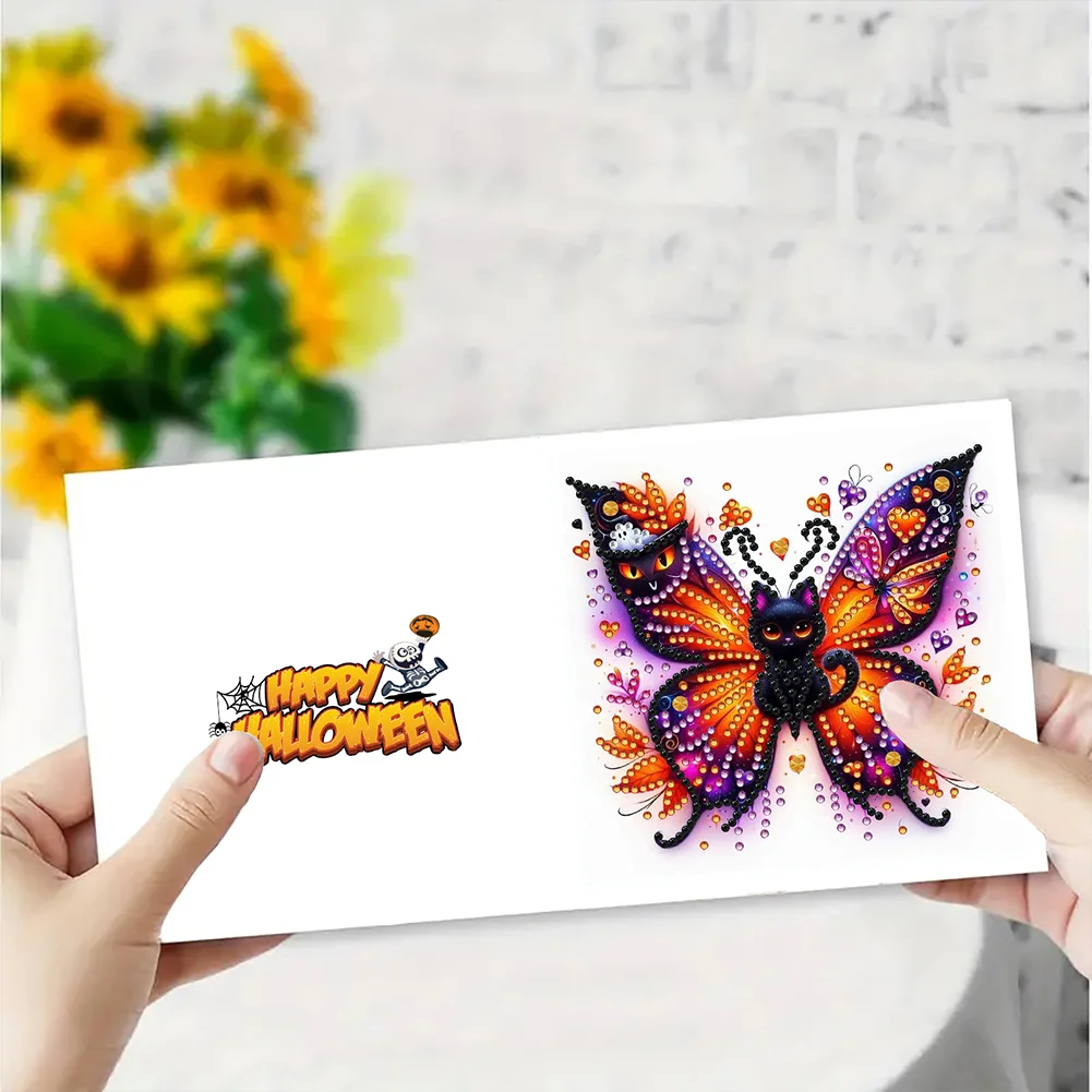 6PCS DIY Halloween Designs Diamond Art Greeting Cards for Halloween and Holidays