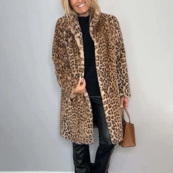 Mittellange Damenjacke mit Leopardenmuster