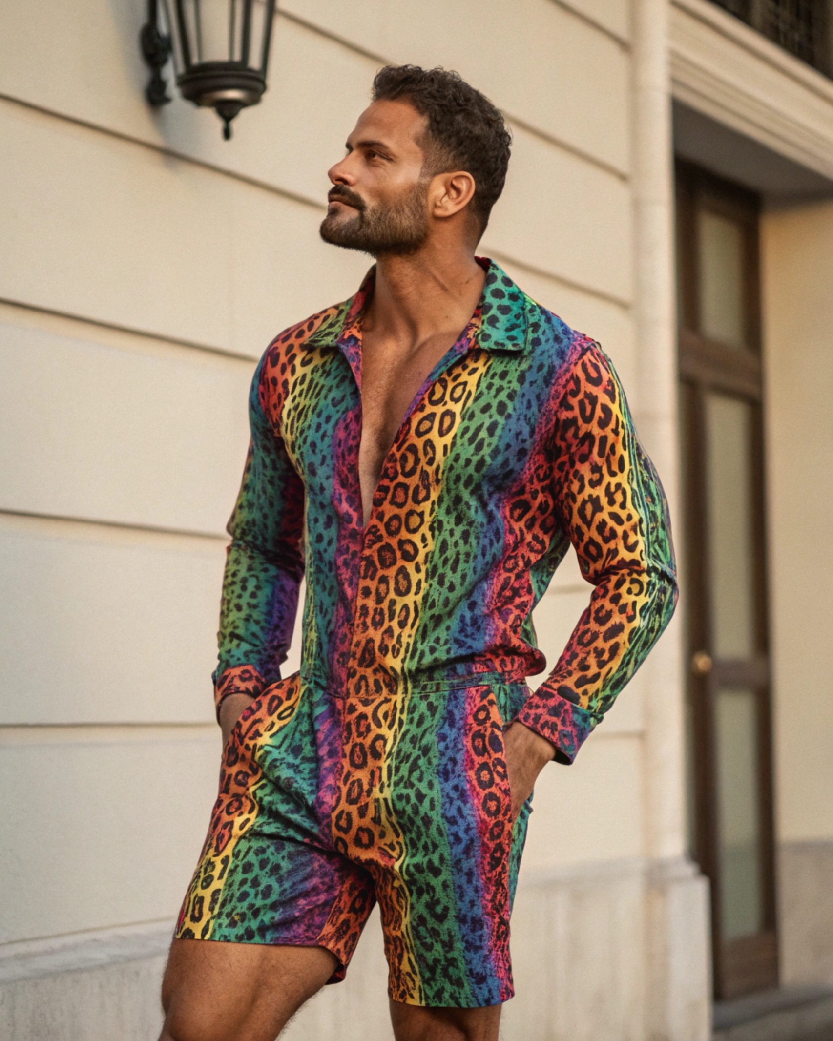 Men's Linen Long Sleeve Printed Jumpsuit