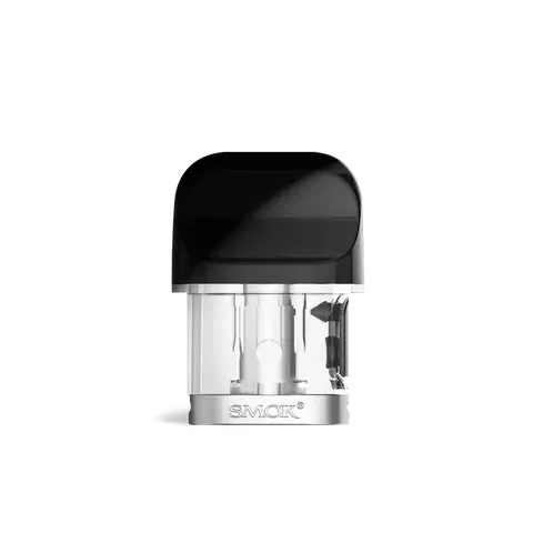 SMOK Novo 3 pods, clear 2mL capacity, 0.8ohm coil, black mouthpiece.