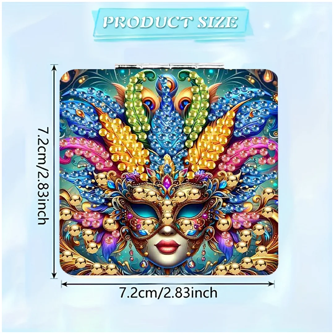 Mask-2 DIY Special Shaped Diamond Painting Compact Mirror Kits Diamond Art Painting Pocket Mirror for Beginners Adults Art Craft Woman Gifts