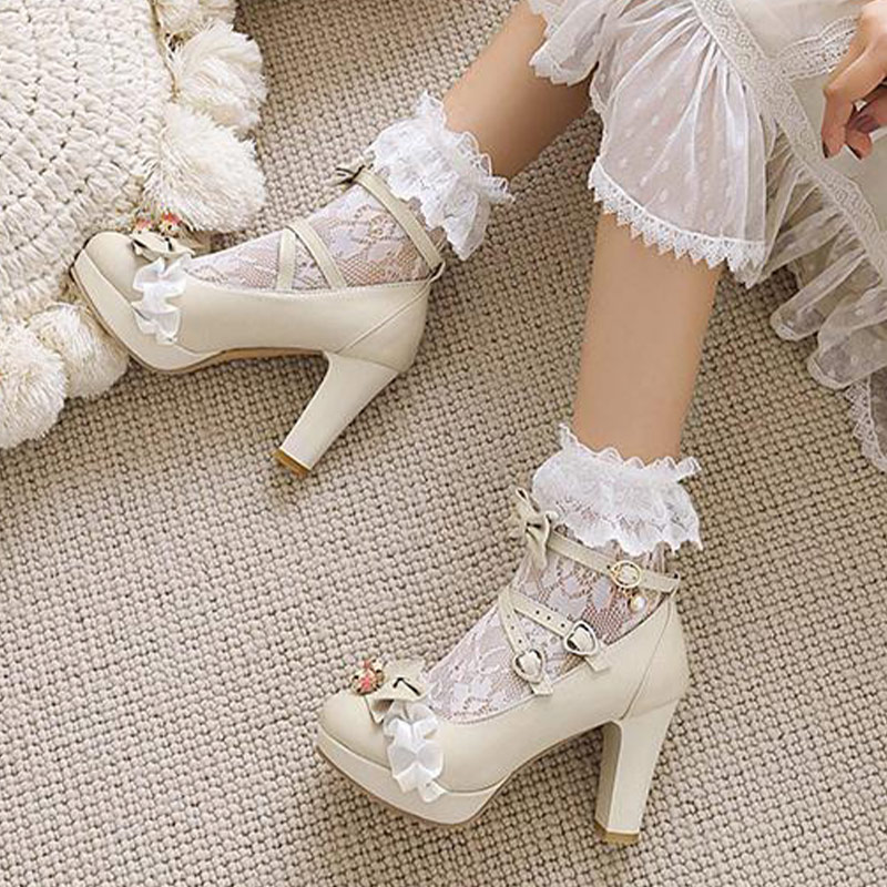 Sweet Lace Bow Lolita Mary Janes Shoes - Modakawa Modakawa