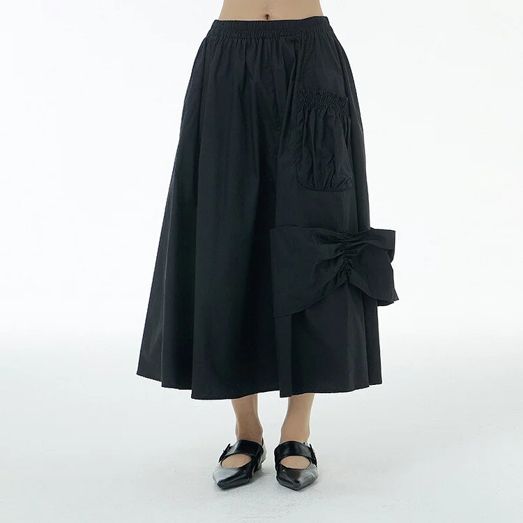 Temperament Solid Color Asymmetrical Pocket Ruffle Skirt