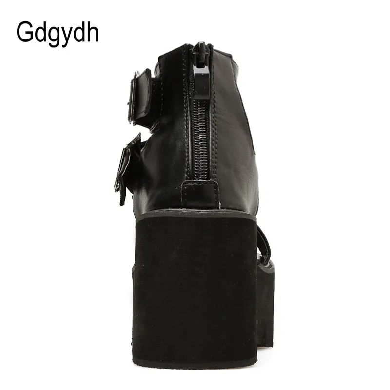 Gdgydh Ankle Strap Summer Fashion Women Sandals Open Toe Platform Shoes High Thick Heels Female Black Unique Party Shoes 35-42