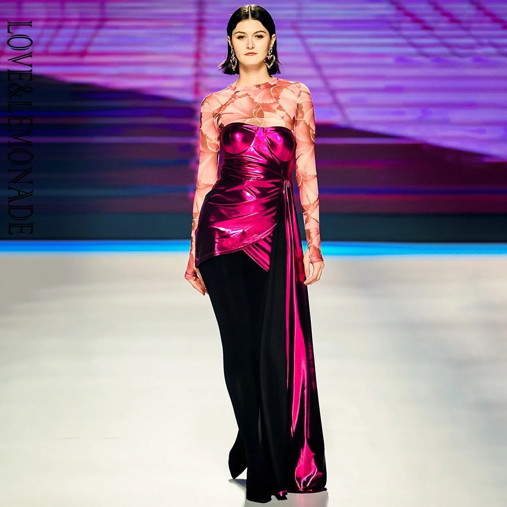 Sexy Purple Tube Top Large Streamer Elastic Reflective Material Fashion Show Mini Party Dress LM82940