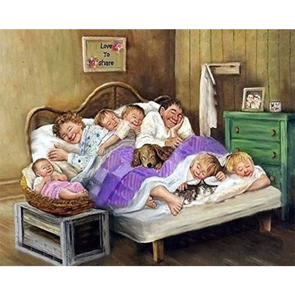 

Sleeping Family - Round Drill Diamond Painting - 40*30CM, 501 Original