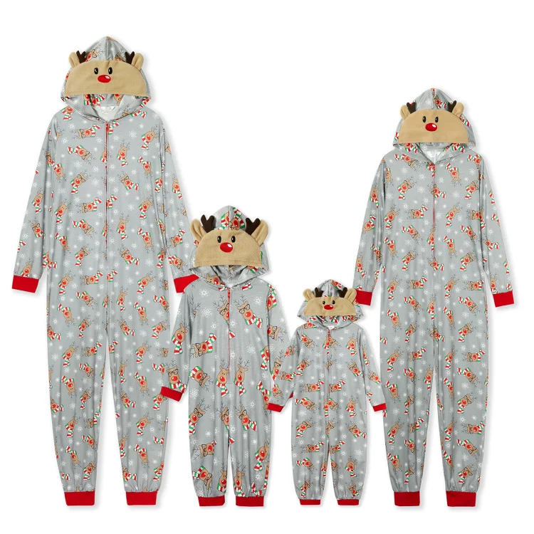 Christmas Reindeer Print Onesie Family Matching Pajamas Sets(Gray)
