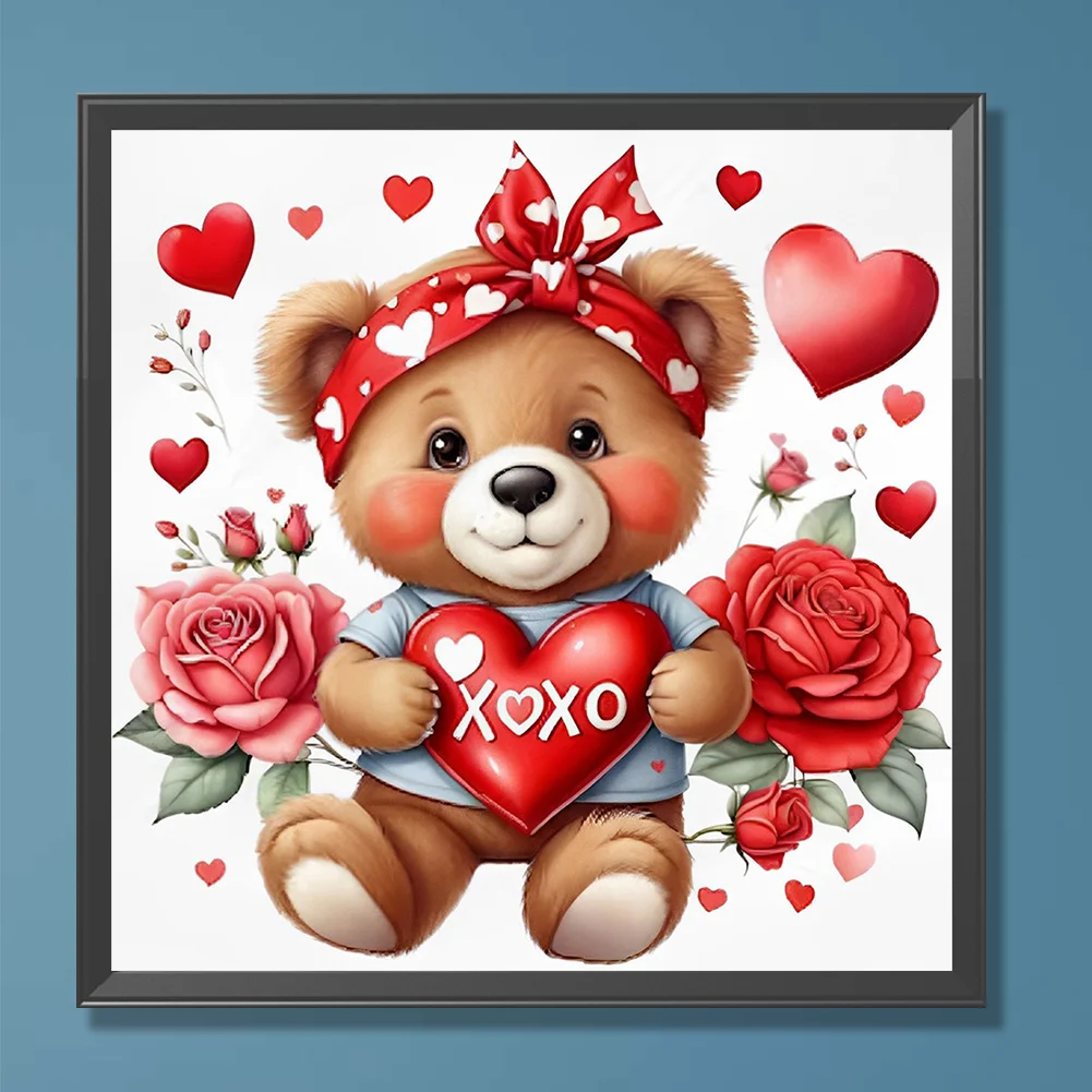 Diamond Painting - Full Round Drill - Love Rose Bear(Canvas|30*30cm)
