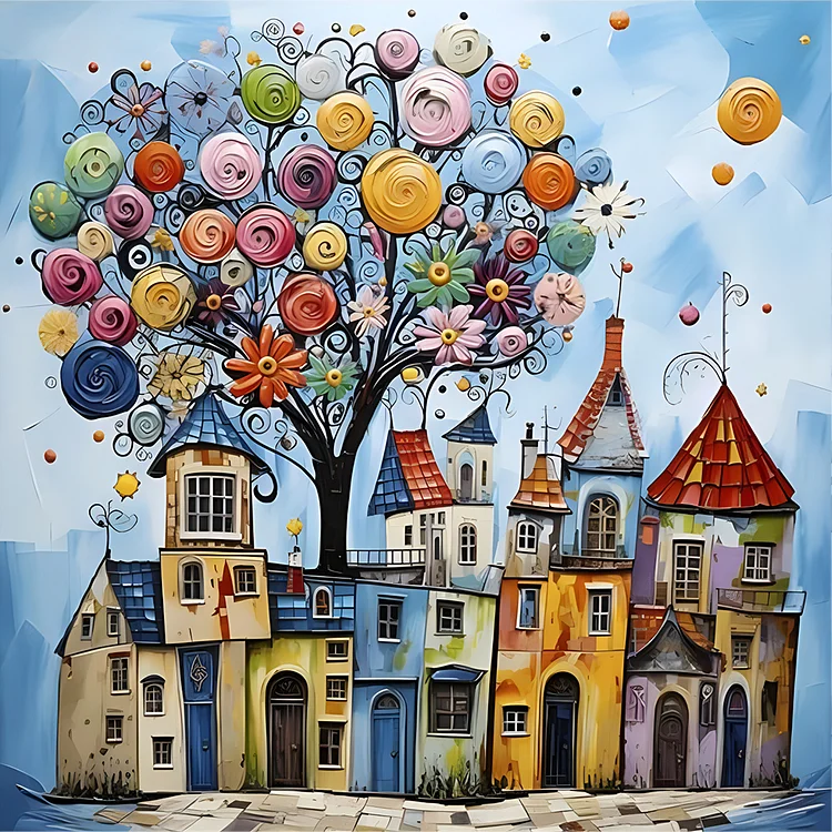 Abstract Color House 40*40CM (Canvas) Full Round Drill Diamond Painting gbfke