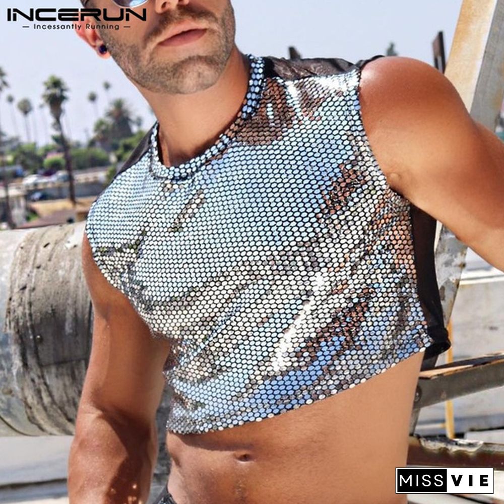 Sleeveless Silver Shirts Summer Clubwear Party Crop Tops