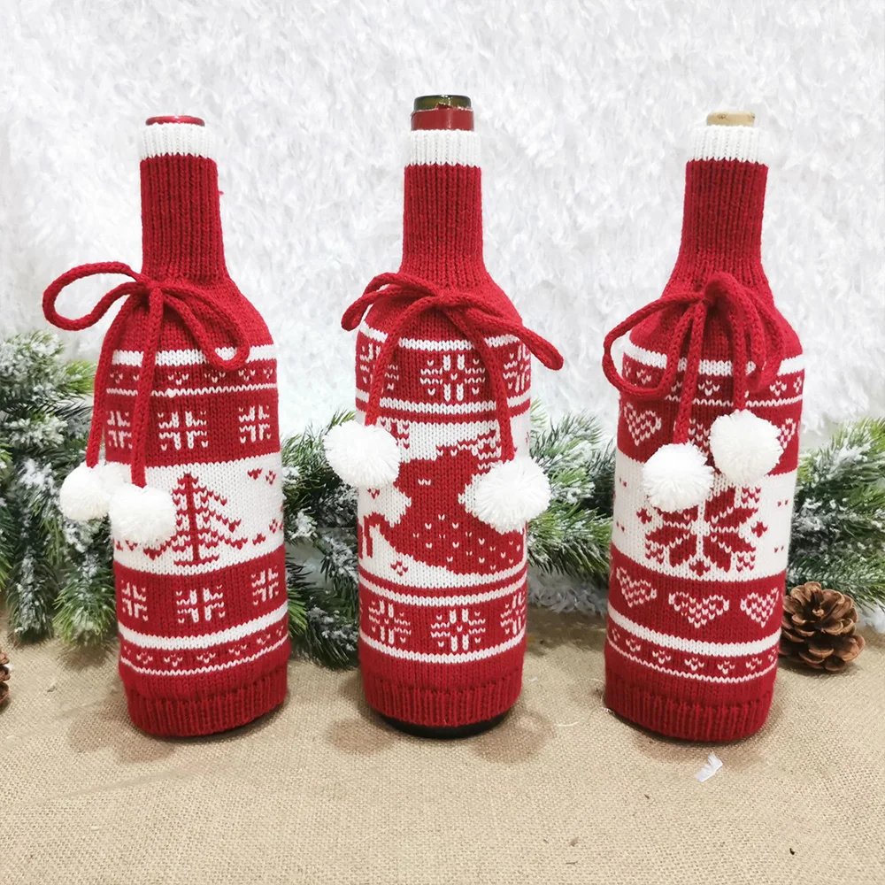 Christmas creative snowflake knitted wine bottle set decoration