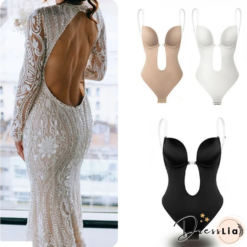 Women Seamless Deep V Backless U Plunge Bodysuit Shapewear Body Shaper with Push Up Padded Bra For Wedding Party Dress Underwear