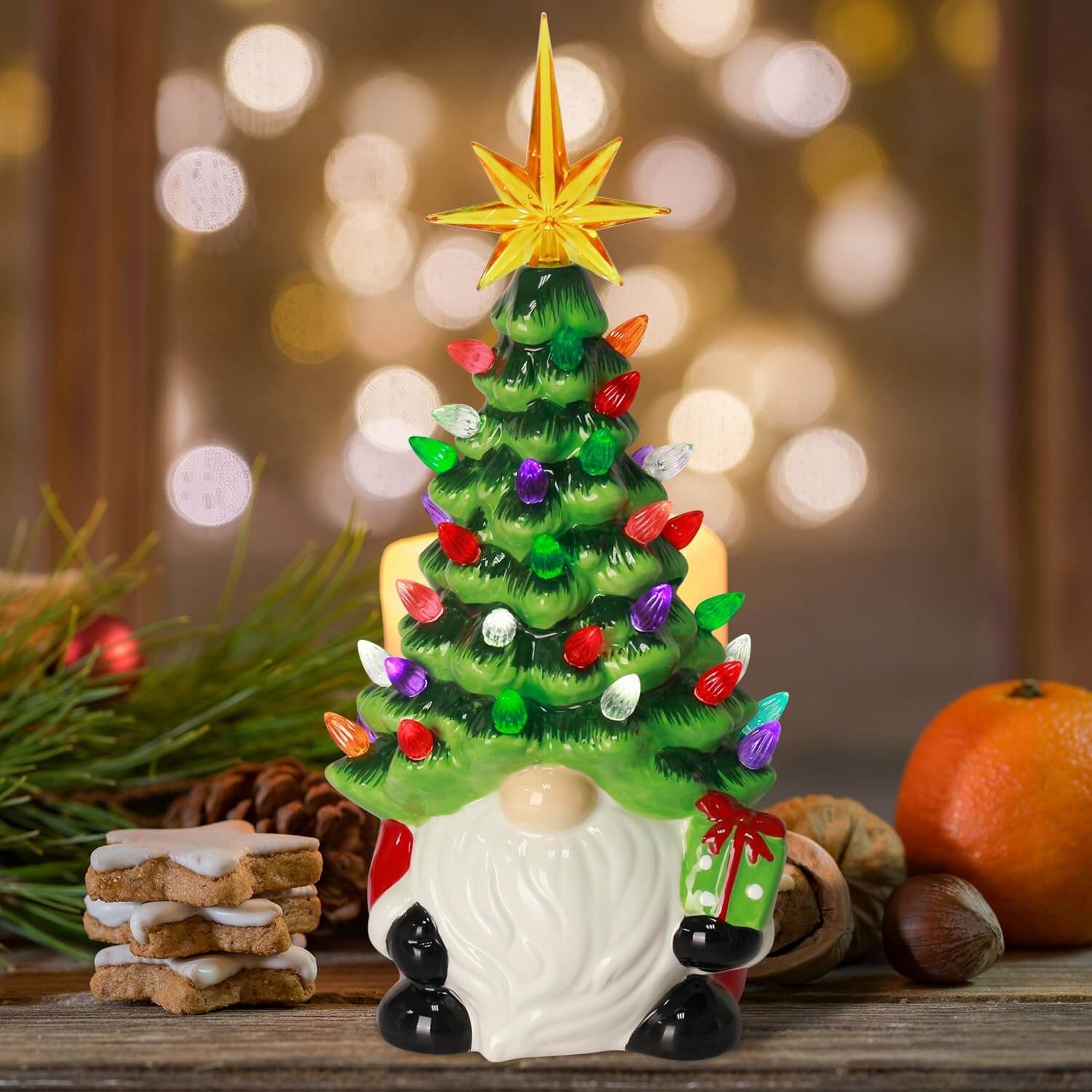 Lighted Resin Whimsical Gnome Design Christmas Tree