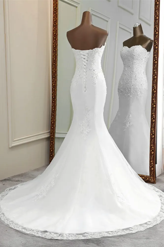 Designer Long Mermaid Appliques Sleeveless Wedding Dresses With Lace main image 1