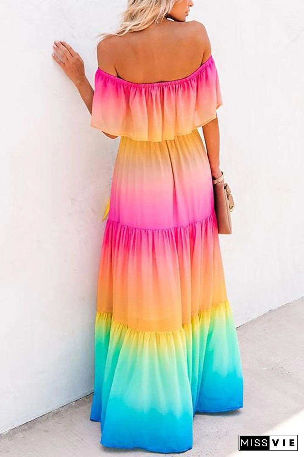 Gradient Off Shoulder Belted Maxi Dress