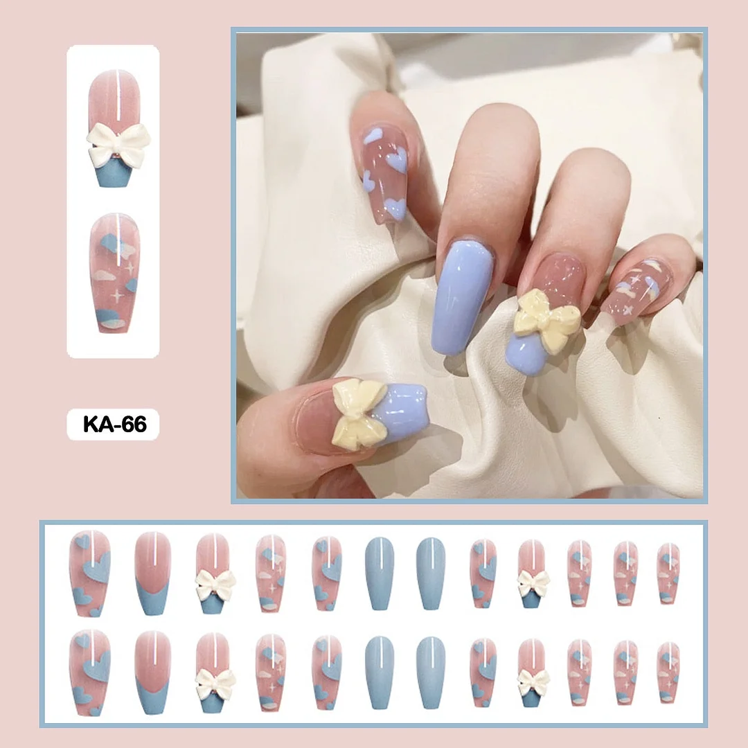 Butterfly Lovely Girl Nail Art Wearable Press On Fake Nails Tips With Glue And Sticker 24pcs/box With Wearing Tools As Gift-Nail Inspo