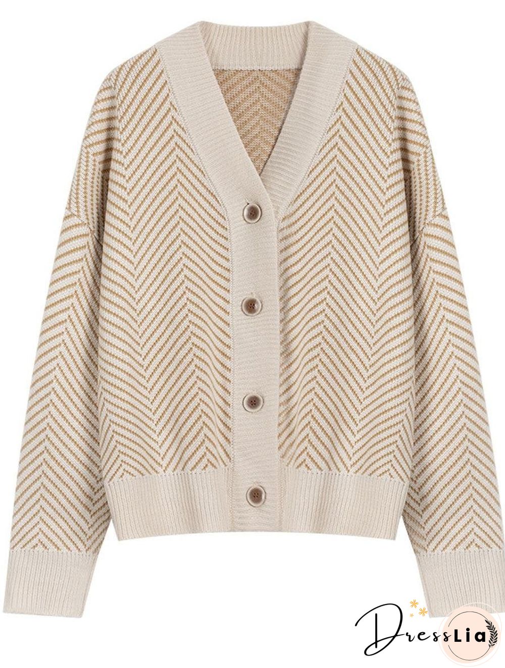 V-neck Striped Casual Loose Sweater Cardigan