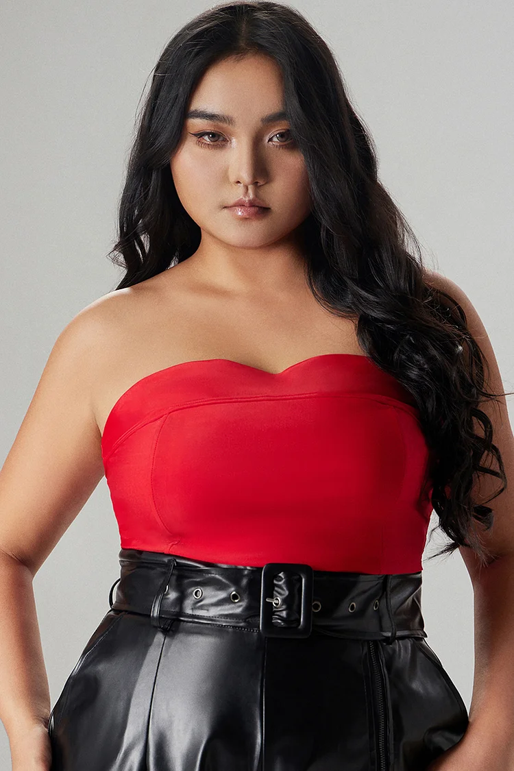 Xpluswear Design Plus Size Casual Tube Top Red Sleeveless Knitted Tube Top [Pre-Order]