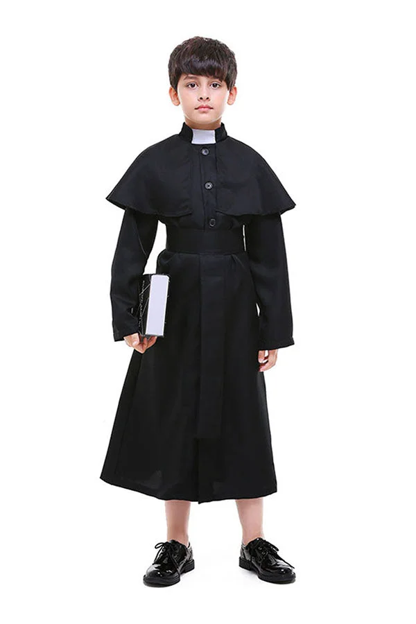 Cool Halloween Cosplay Priest Robes Kids Costume Black-elleschic