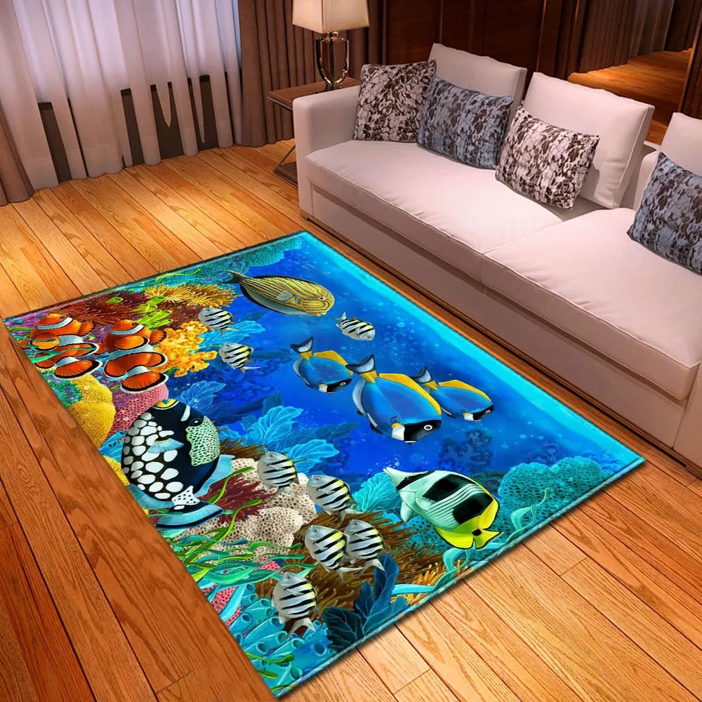 3D Ocean World Living Room Carpet Children Rug Kids Room Decoration Large Carpet Home Non-slip Hallway Bedroom Floor Bedside Mat