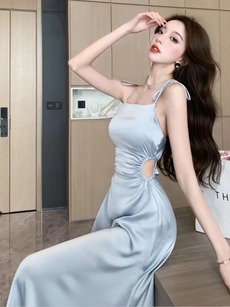 Abebey-Summer Elegant Sexy Hollow Out Sleeveless Dress Women Chic Birthday Evening Party Vestidos Female Slim Clothing