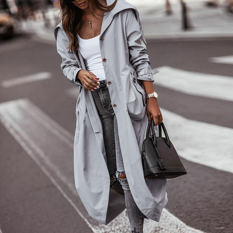 Fashion Casual Long Sleeve Hooded Trench Coat wearshes