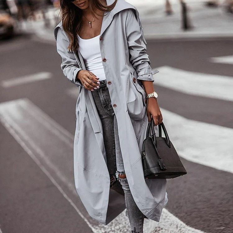 Fashion Casual Long Sleeve Hooded Trench Coat