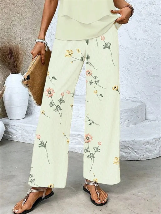 Women's Sleeveless Square Collar Graphic Printed Casual Set