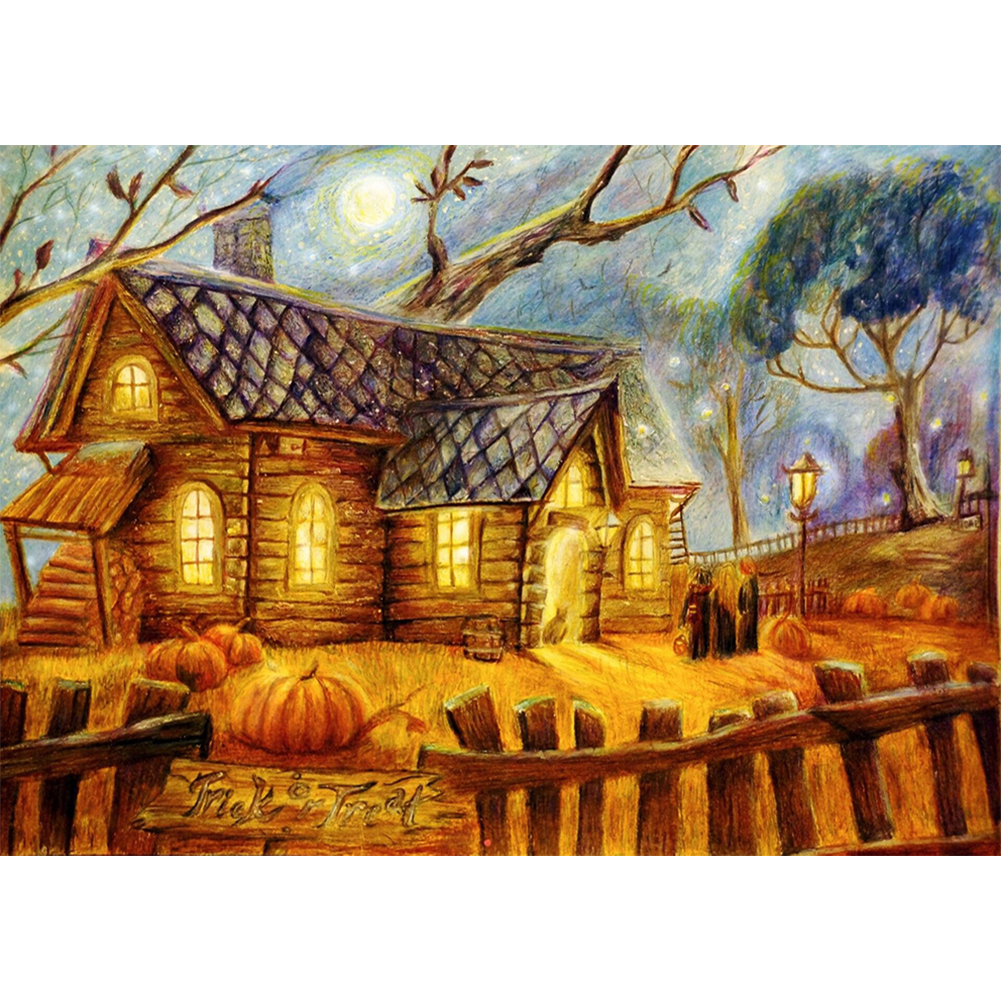 

40*30CM - Round Drill Diamond Painting - Rural Wood House, 501 Original