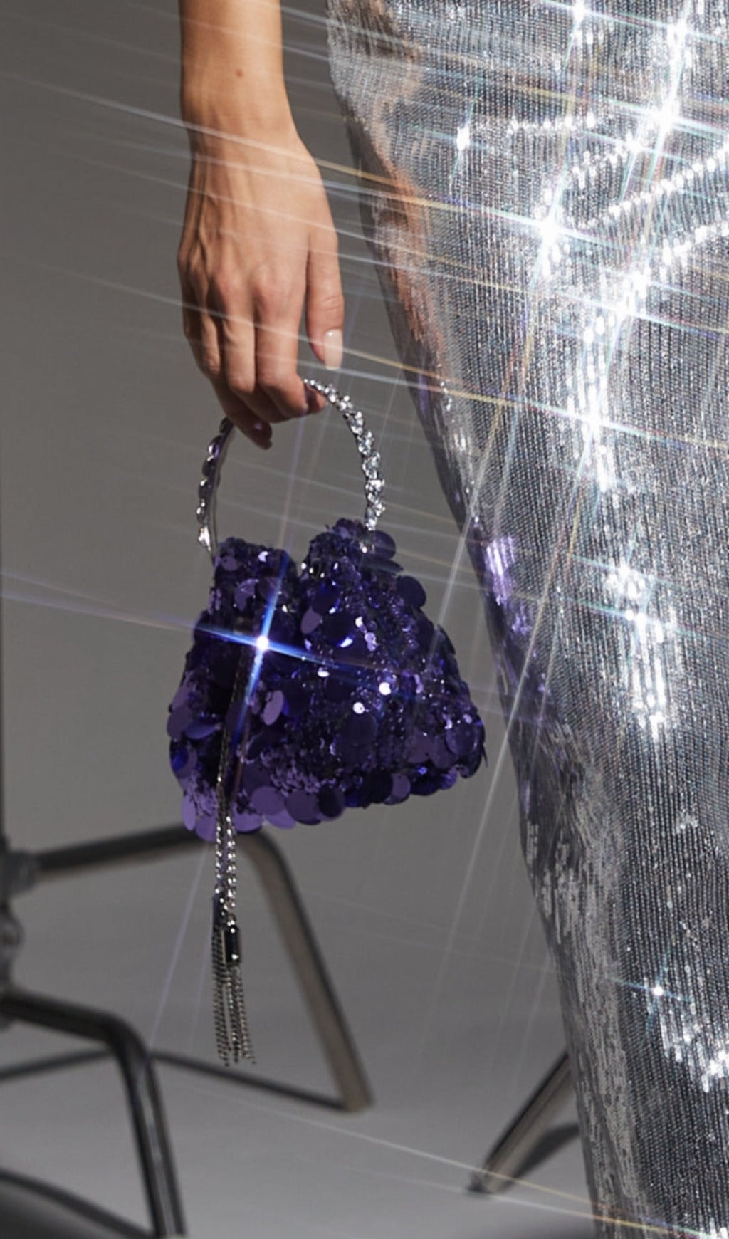Embellished Sequin Disc Bucket Bag In Purple Miss Lee Label