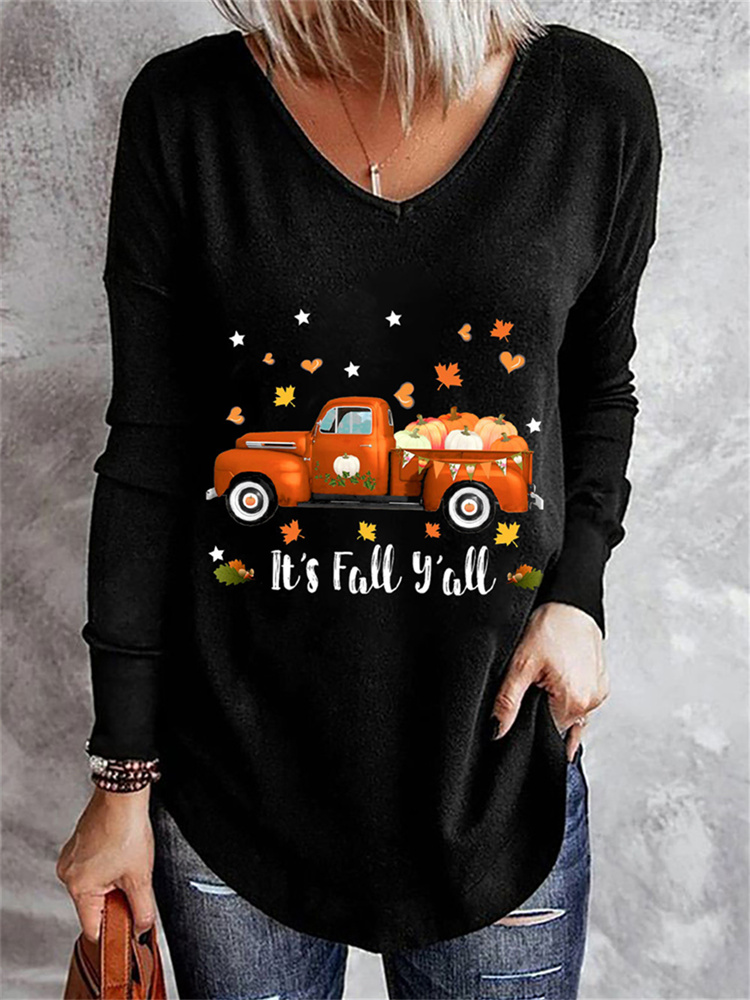 Fall Vibe Pumpkin Leopard Graphic Long Sleeve Top wearshes