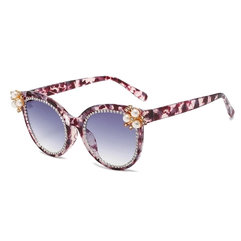 Elegant Color Block Pc Cat Eye Inlaid Pearls Inlaid Zircon Full Frame Women’s Sunglasses