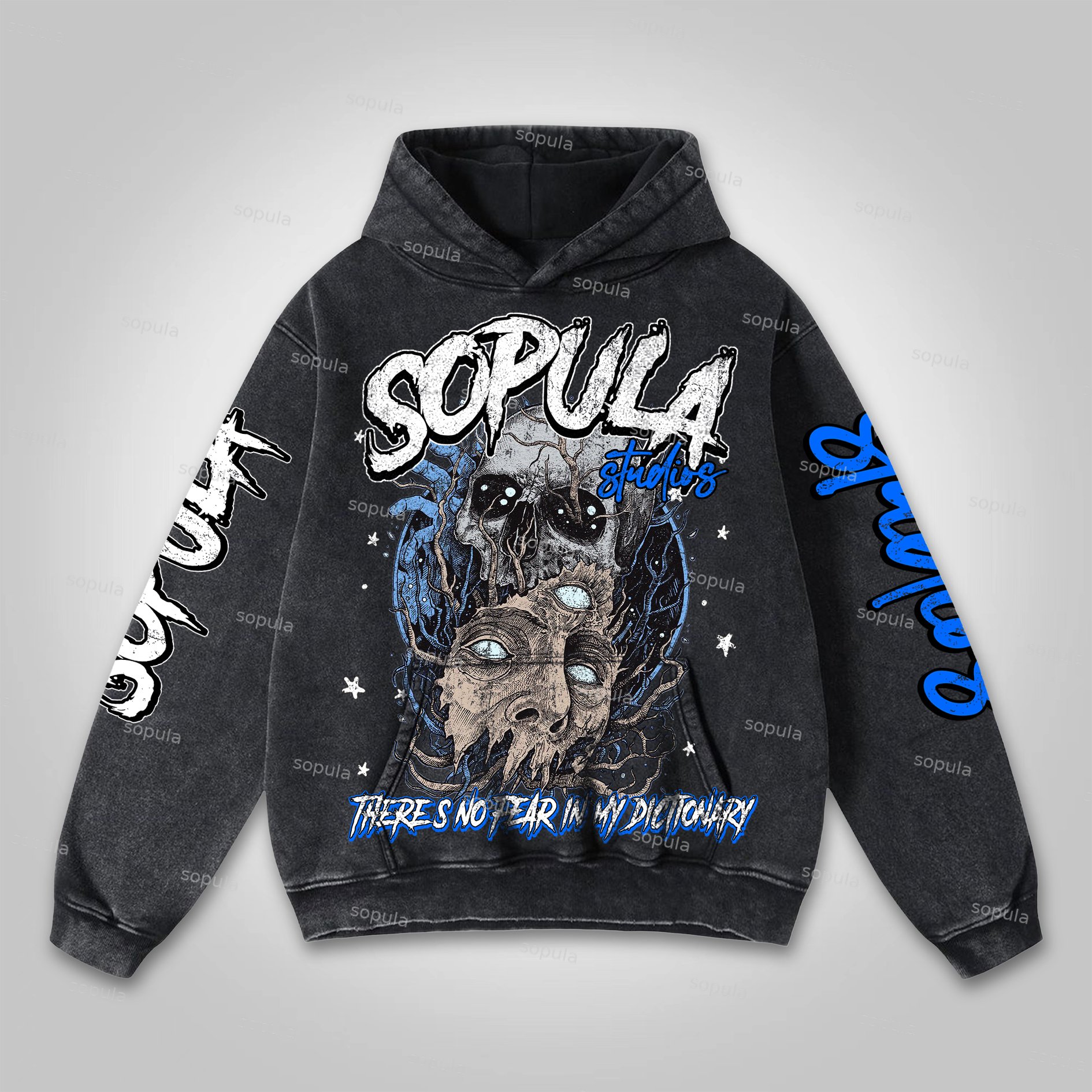 Sopula Skull Human Development Graphic Print Washed Hoodie - SOPULA