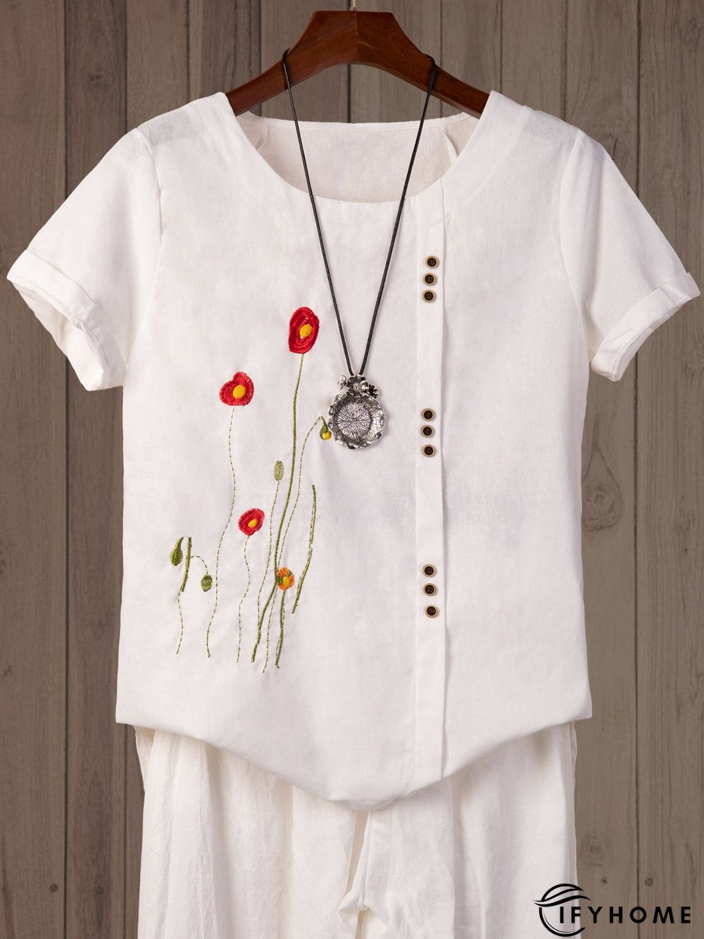 White Floral-Print Short Sleeve T-shirt | IFYHOME