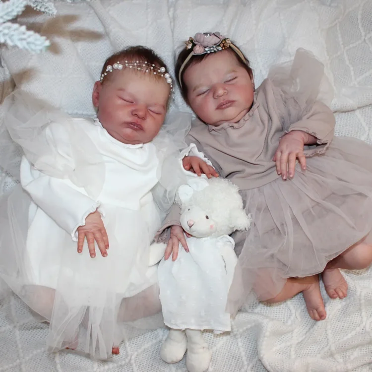  [New] 20'' Reborn Twins Sisters Cloth Body Baby Girls Doll Named Slosa and Chiala with Heartbeat💖 & Sound🔊 - Reborndollsshop®-Reborndollsshop®