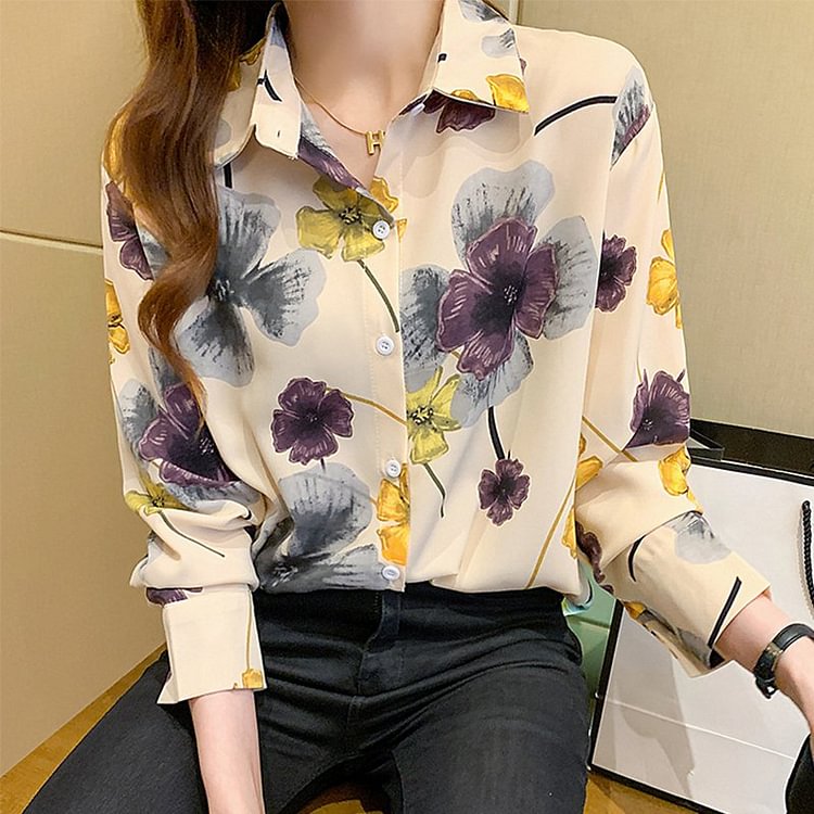 Yellow Floral Casual Shift Printed Shirts & Tops QueenFunky