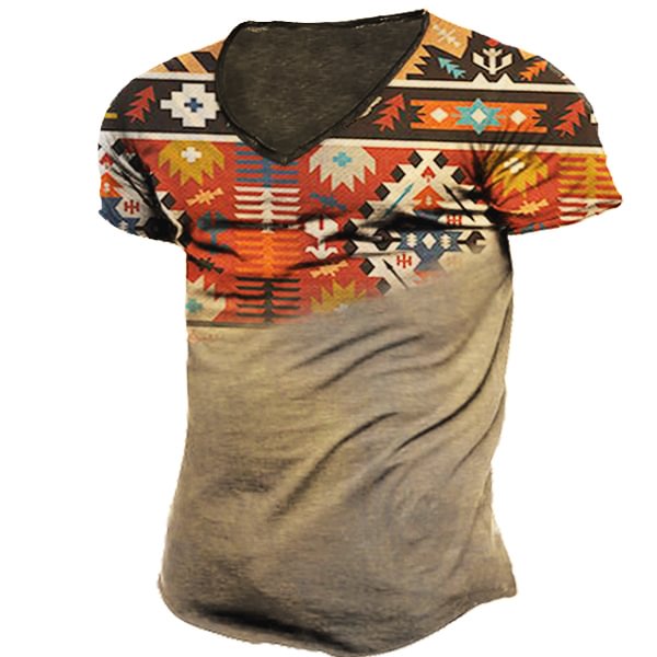 Men's Outdoor Western Ethnic Pattern Tactical V Collar T-shirt-Compassnice®