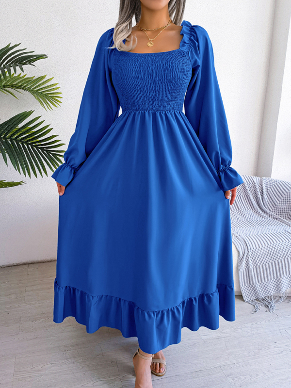 Mature Women Summer Fashion New Casual Square Neck Fit And Flare Skirt Maxi Dress