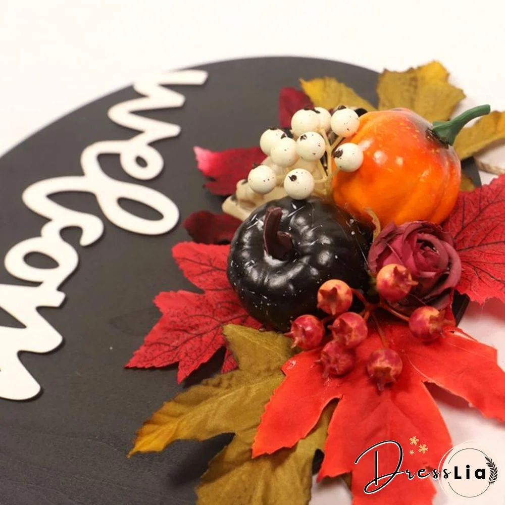 Wooden Door Sign Skull Pumpkin Wreath Wall Hanger Decor For Halloween