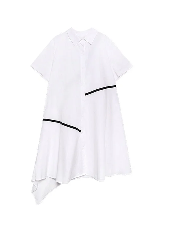 Urban Irregular Asymmetric Black White Midi Dress Shirt Dress