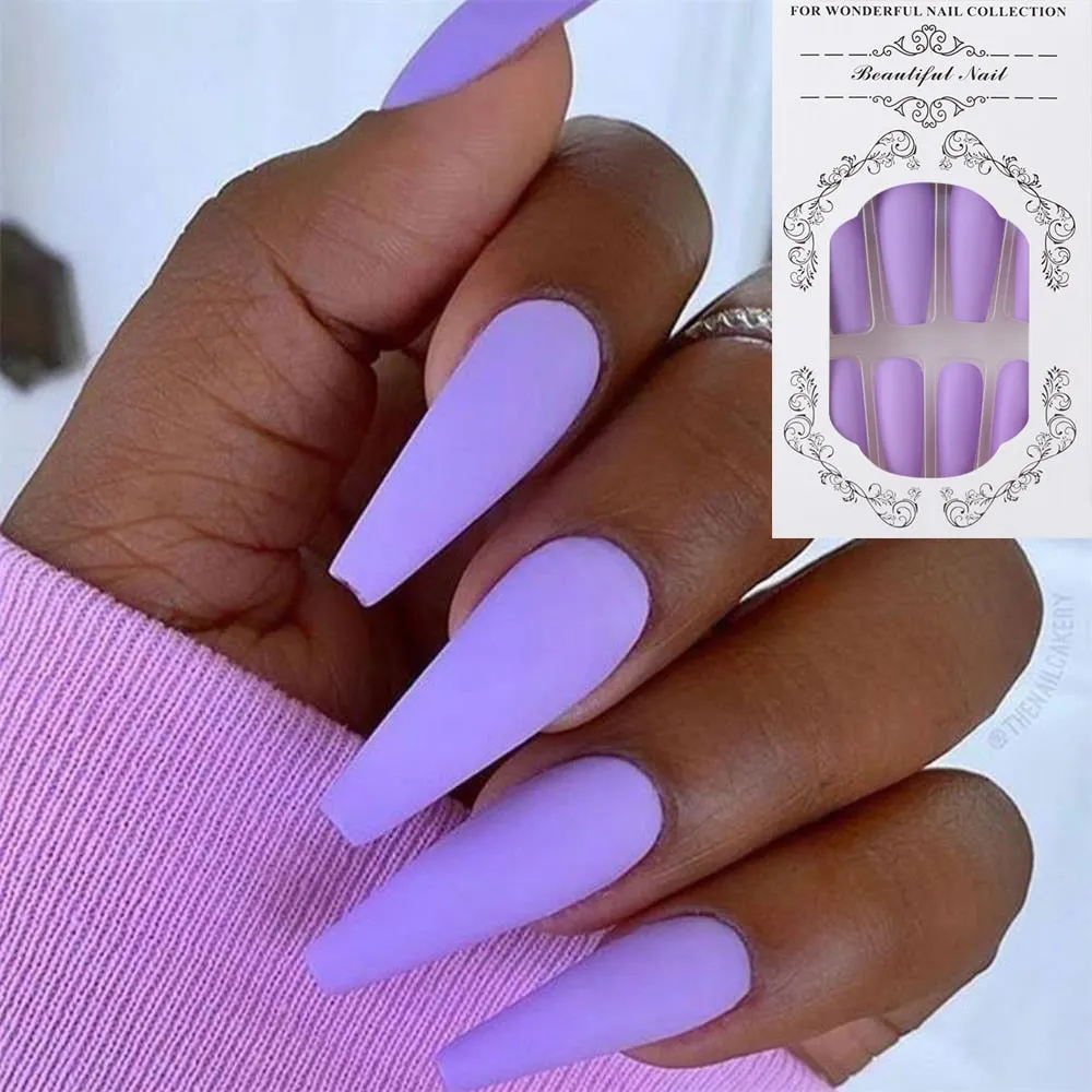 24Pcs/Set European Long Coffin Fake Nails Pre-design Black Red Gradient Ballerina Artificial Nail Art Tips False Nails with Glue-Nail Inspo