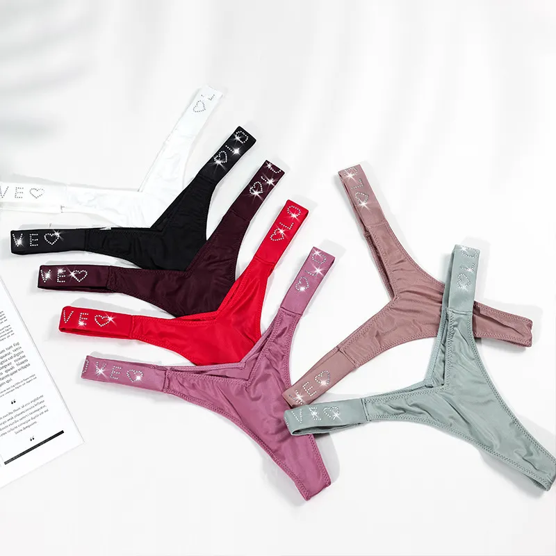 Athvotar Athvotar Water Drill English Letter Loose With Sexy Trousers T Trousers Comfortable Ice Silk Thongs Ladies Trousers
