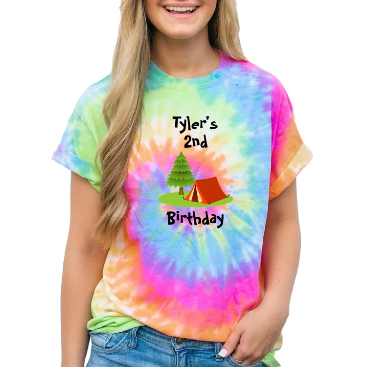 Women and Men Tie Dye Tee Camping Birthday Party T Shirt - Heather Prints Shirts