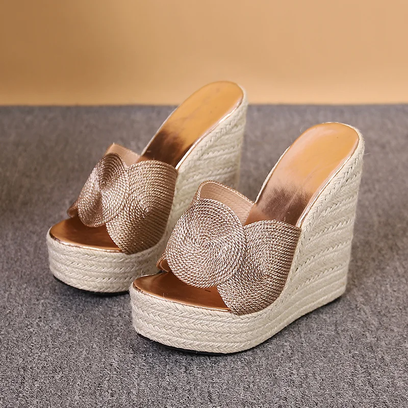 Wongn Wongn Cm Hate Sky High Slope With Thick Bottom High Heel Slippers Show Fashion Women's Shoes Straw Hemp Rope Bottom