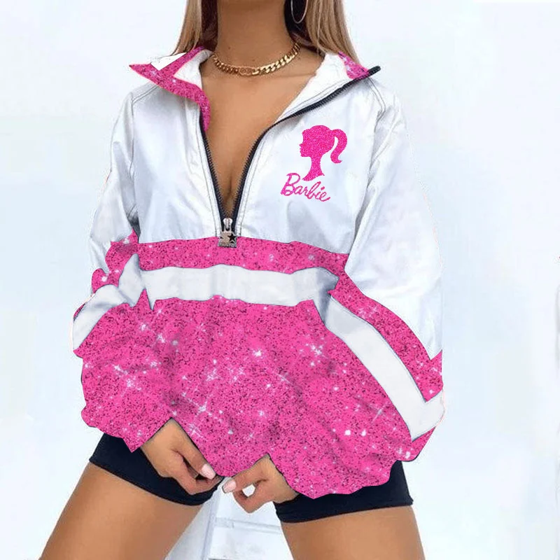 Sequins Barbie Girl Zipper Pullover Plaid Sweatshirt Jacket