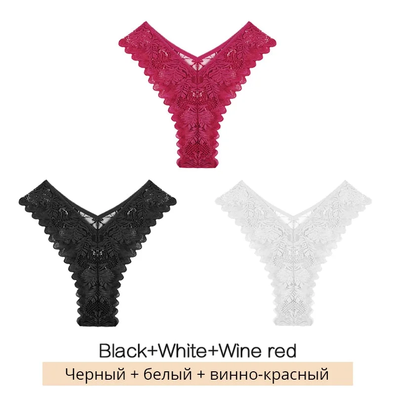 FINETOO New Lace Thongs 3Pcs/set Women Sexy G-string Underpants S-XL Lace Underwear Ladies Floral Panties Female Lingerie 2022